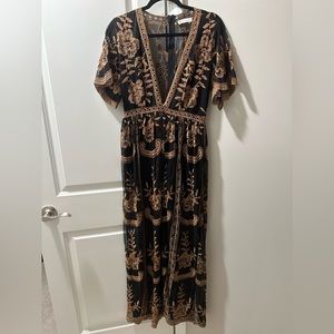 BLACK MULTICOLOR EMBROIDERED LACE MAXI DRESS